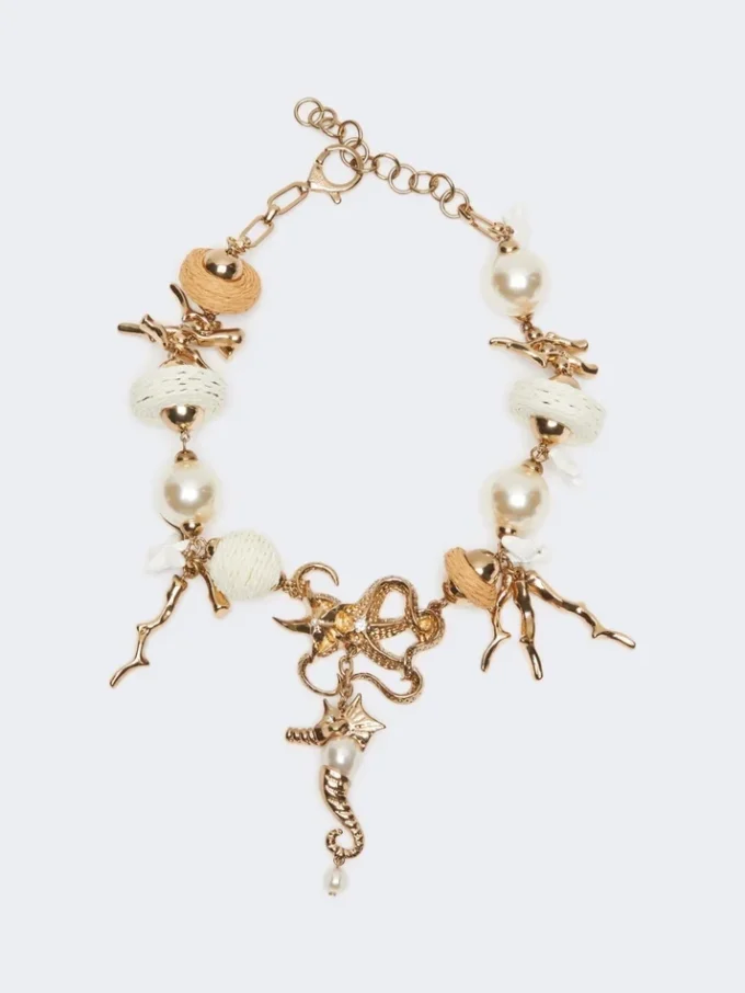 ”abissi” chokerhalsband i metall och raffia, guld ”abissi” chokerhalsband i metall och raffia, guld