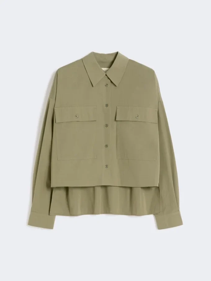 Asymmetrisk skjorta i tvättad bomull, khaki Asymmetrisk skjorta i tvättad bomull, khaki
