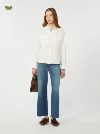 Bekväma jeans med utsvängda ben, marinblå