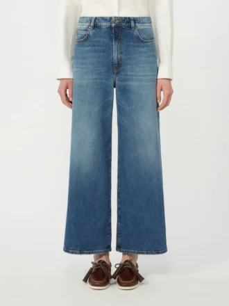 Bekväma jeans med utsvängda ben, marinblå