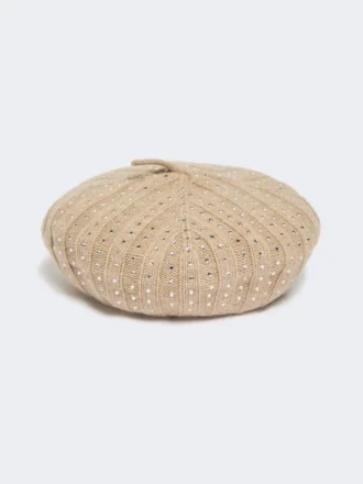 Beret i kashmir med strass, sand Beret i kashmir med strass, sand