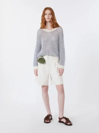Bermudashorts i bomulls- och linnekanvas, ecru