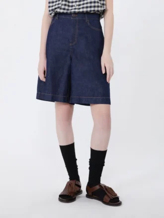 Bermudashorts i denim av bomull och linne, marinblå