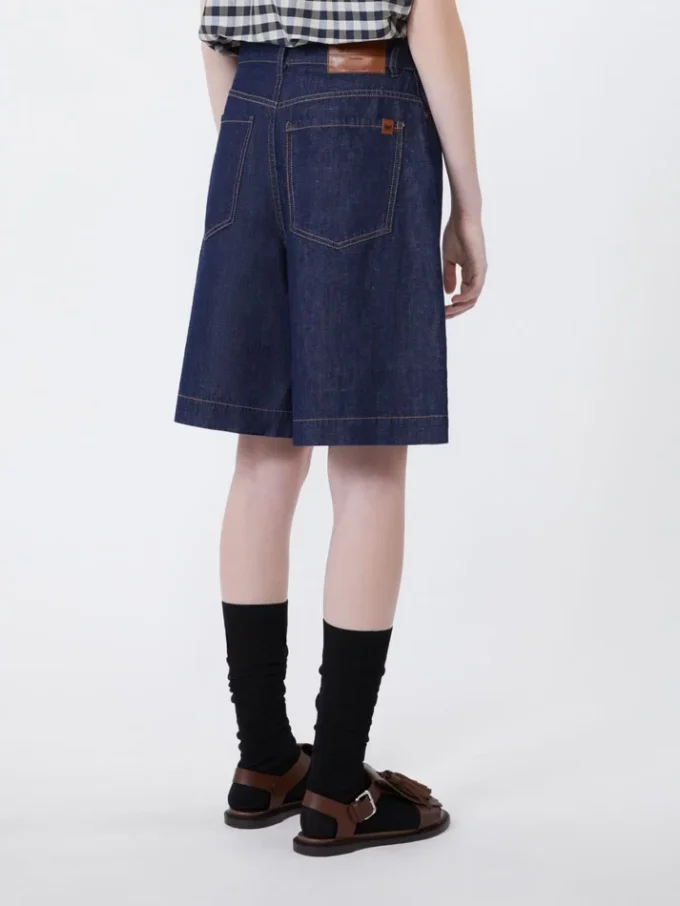 Bermudashorts i denim av bomull och linne, marinblå Bermudashorts i denim av bomull och linne, marinblå