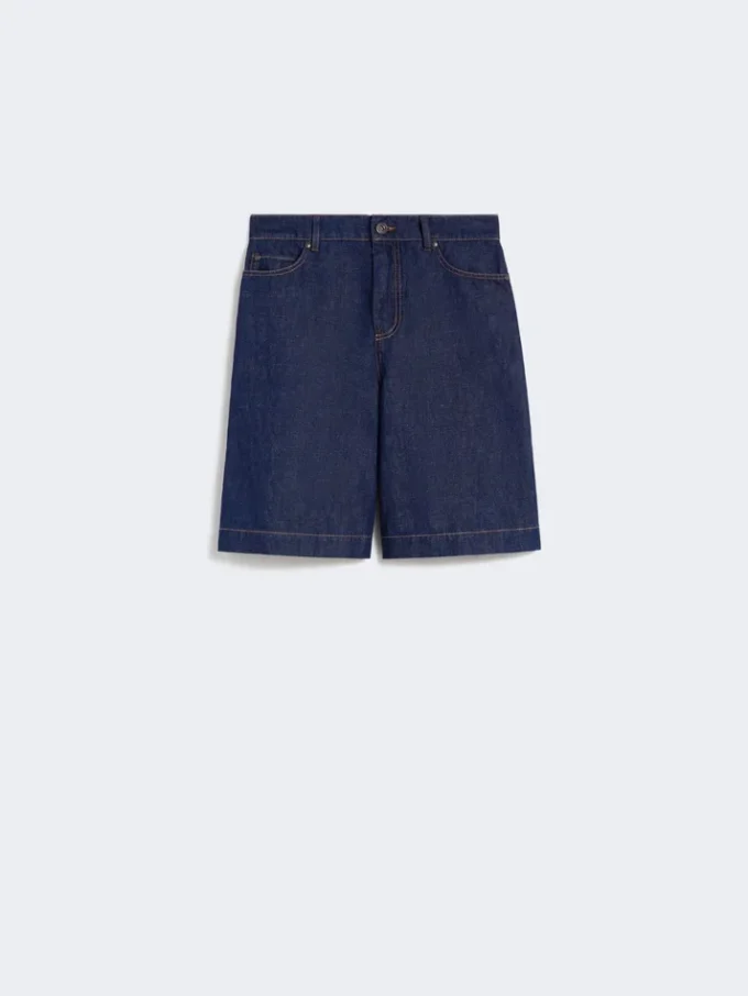 Bermudashorts i denim av bomull och linne, marinblå Bermudashorts i denim av bomull och linne, marinblå