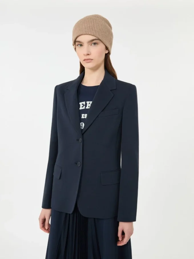 Blazer i bomullsjersey, marinblå Blazer i bomullsjersey, marinblå