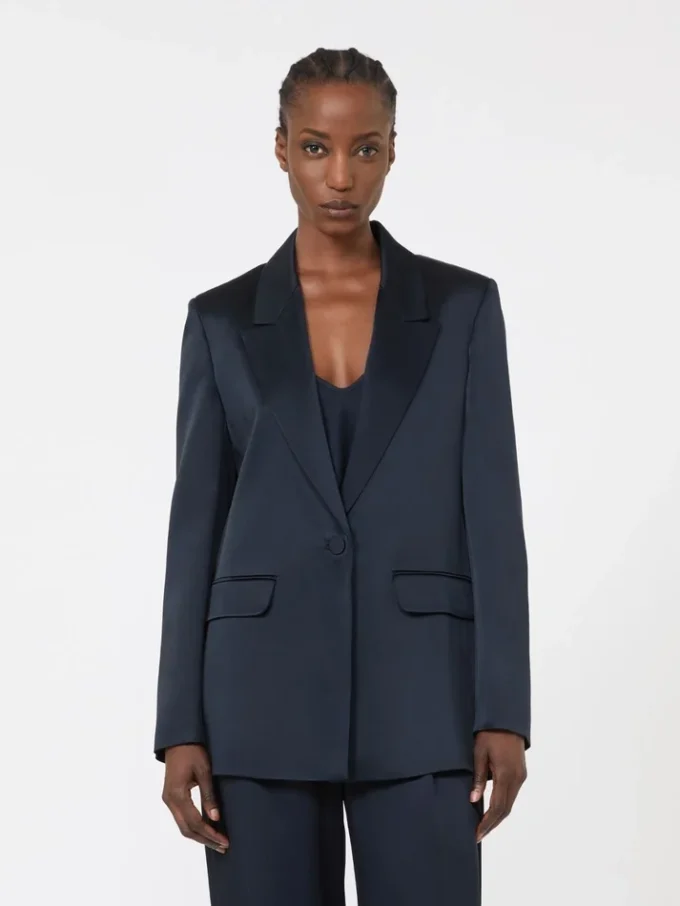 Blazer i Envers-satin, midnattblå Blazer i Envers-satin, midnattblå