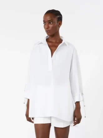 Blus i bomullspoplin, optiskt vit