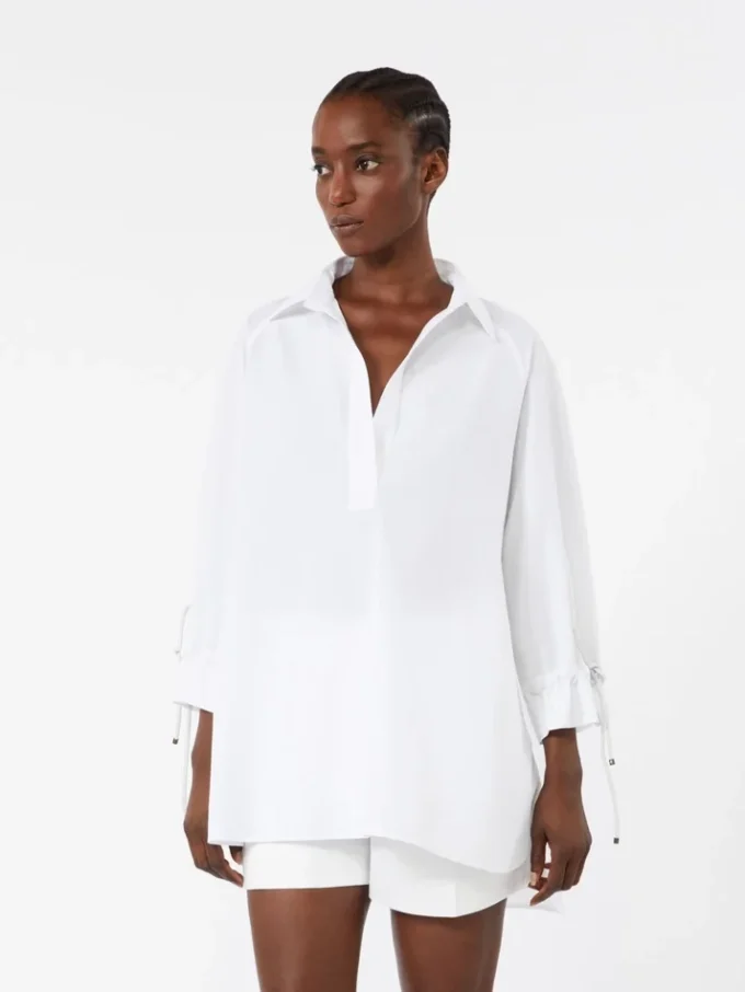 Blus i bomullspoplin, optiskt vit