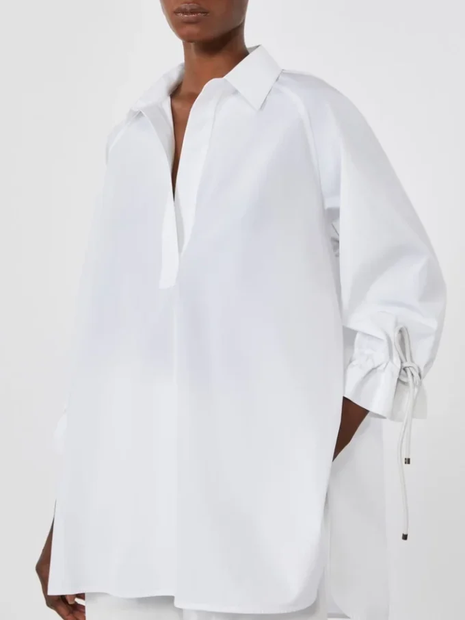 Blus i bomullspoplin, optiskt vit