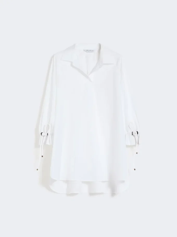 Blus i bomullspoplin, optiskt vit