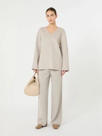 Blus i bredvävd ull, beige