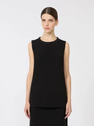 Blus i cady med rund hals, svart