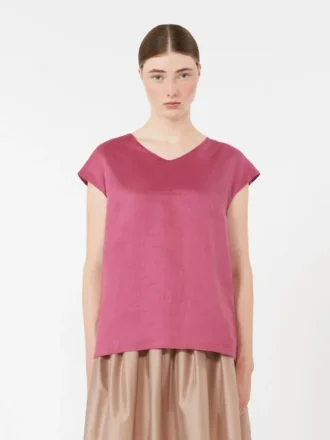 Blus i ramie-canvas, cyklamen