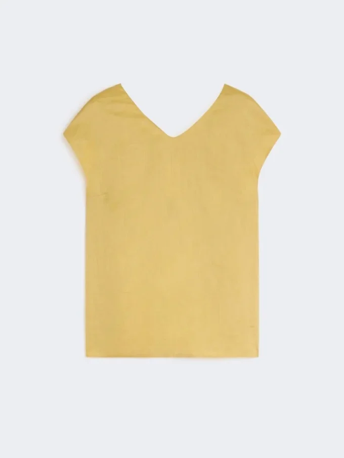 Blus i ramie-canvas, ljusgul