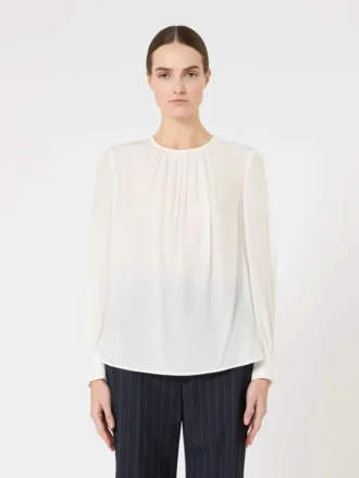 Blus i siden med rund hals,