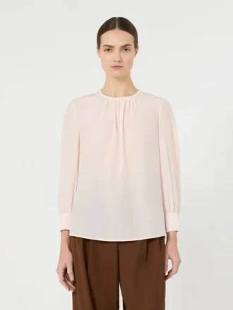 Blus i siden med rund hals, rosa