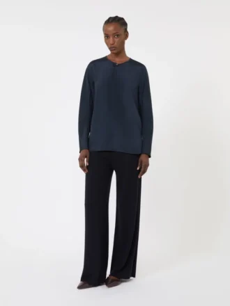 Blus i silkeskrepp de chine, ultramarin