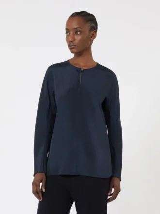 Blus i silkeskrepp de chine, ultramarin