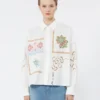 Bomullsblus med spets och broderier, vit Bomullsblus med spets och broderier, vit