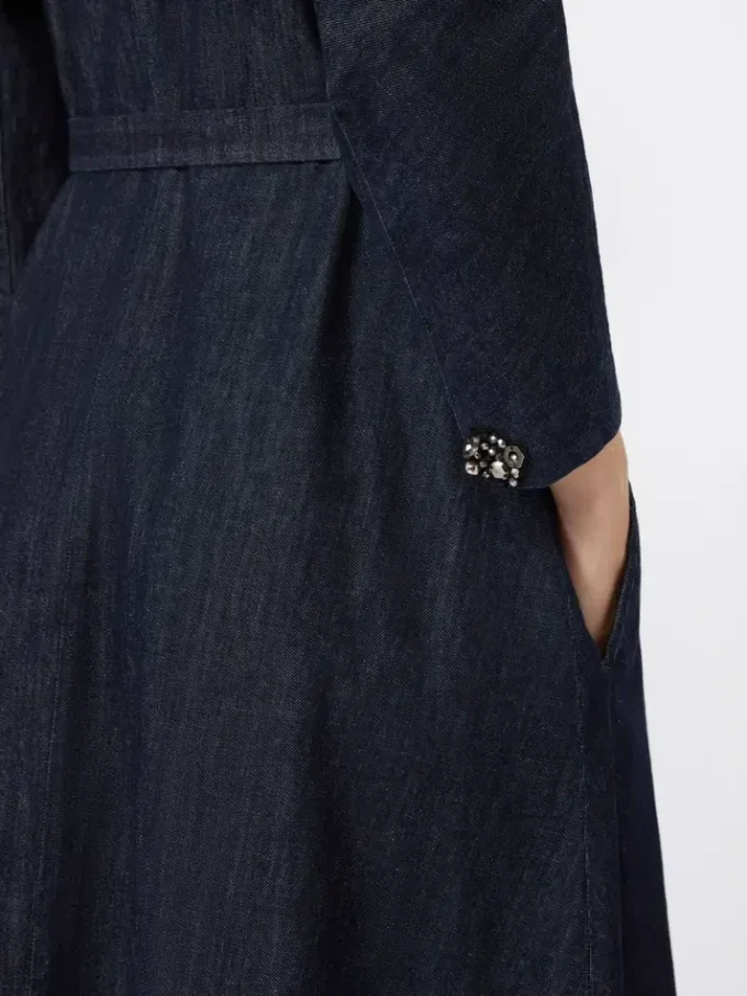 Bomullsdenimklänning med bälte, ultramarin