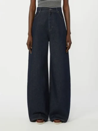 Bomullsjeans med vid ben, marinblå