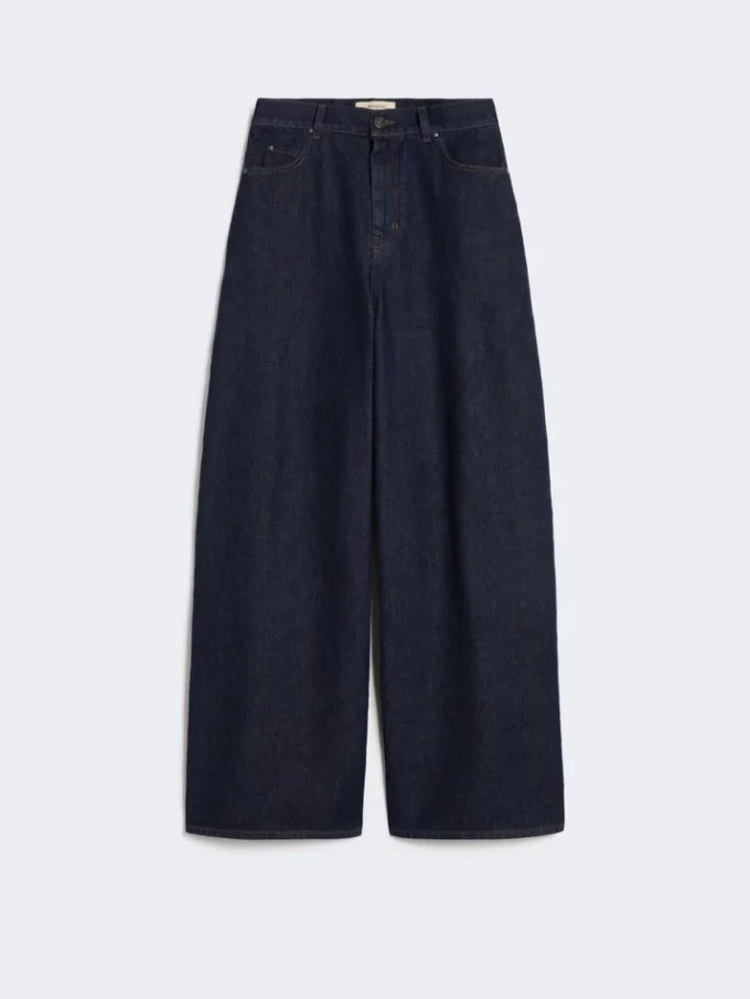 Bomullsjeans med vid ben, marinblå Bomullsjeans med vid ben, marinblå