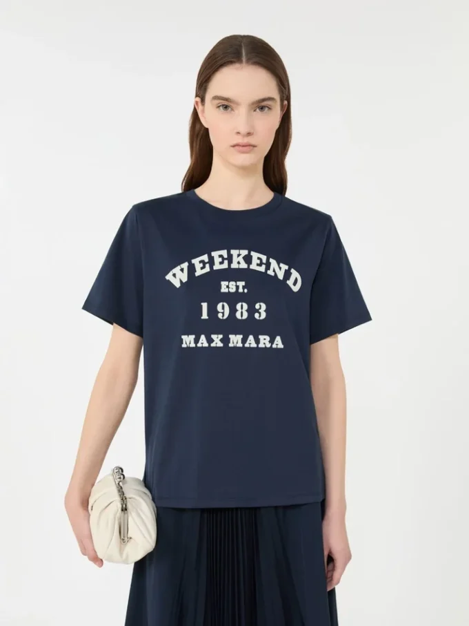 Bomullst-shirt med grafiskt tryck, marinblå Bomullst-shirt med grafiskt tryck, marinblå