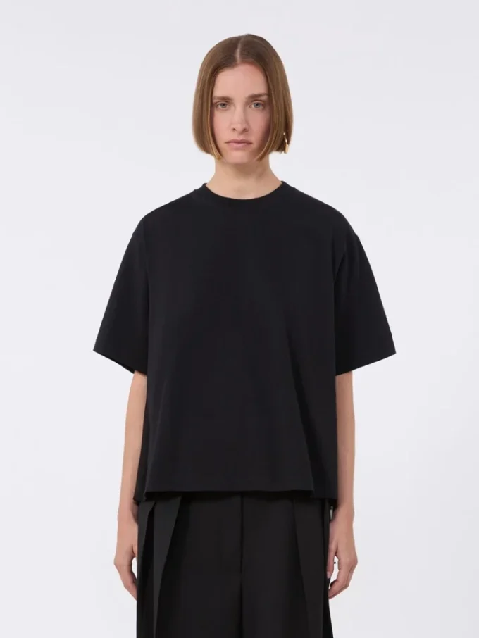 Bomullst-shirt med veckad rygg, svart Bomullst-shirt med veckad rygg, svart