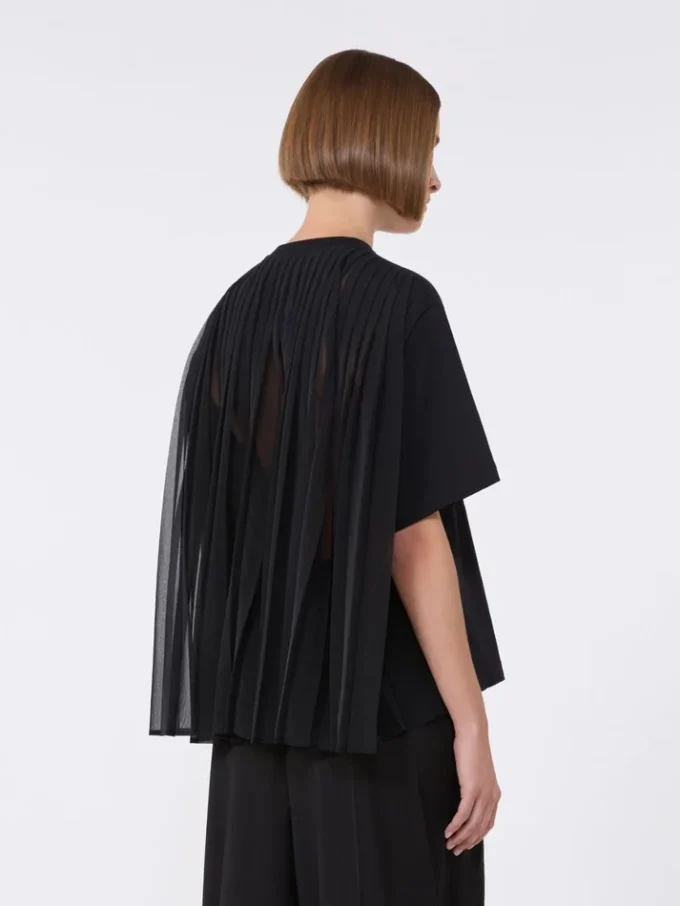 Bomullst-shirt med veckad rygg, svart Bomullst-shirt med veckad rygg, svart
