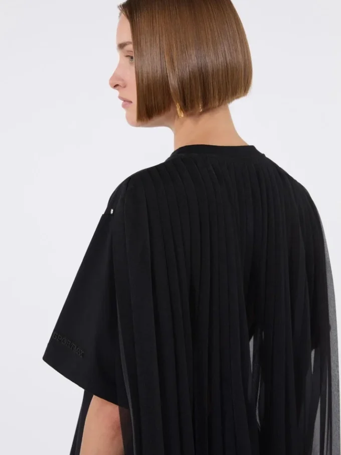 Bomullst-shirt med veckad rygg, svart Bomullst-shirt med veckad rygg, svart