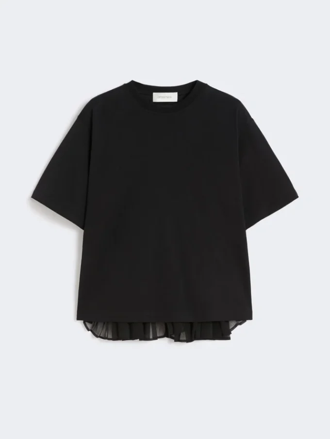 Bomullst-shirt med veckad rygg, svart Bomullst-shirt med veckad rygg, svart