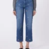 Broderade jeans i denim, marinblå
