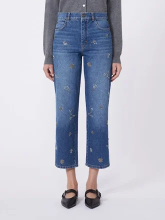 Broderade jeans i denim, marinblå