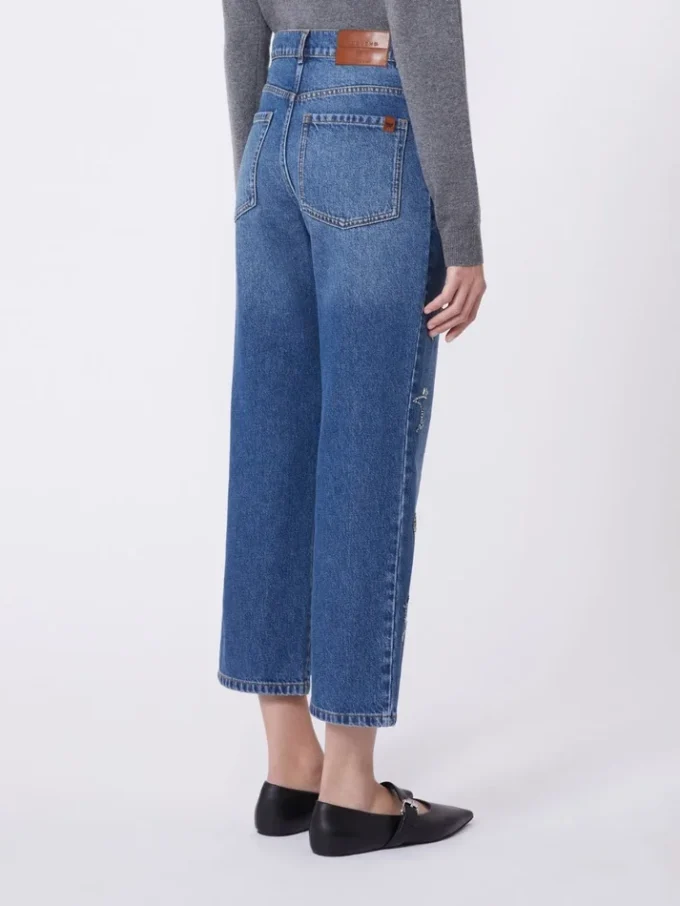 Broderade jeans i denim, marinblå