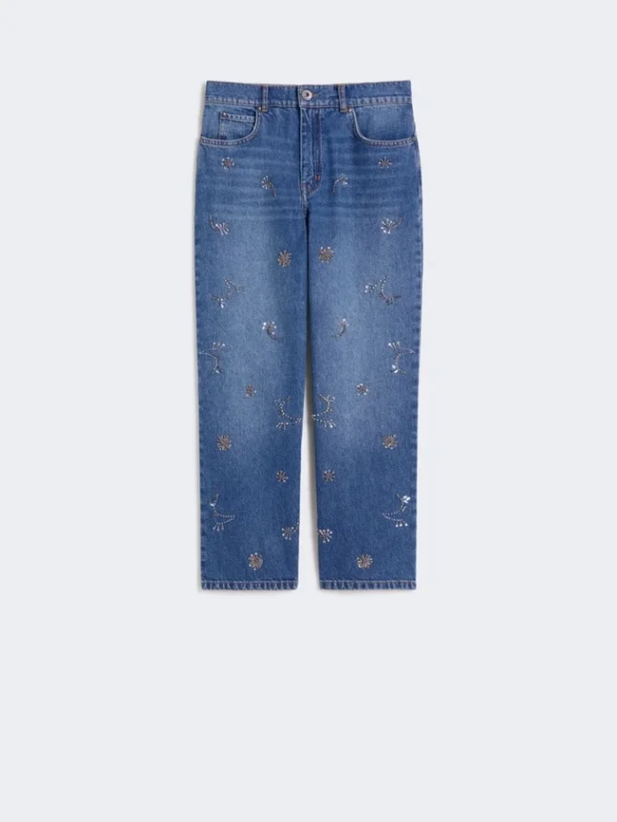 Broderade jeans i denim, marinblå
