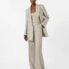 Byxor i linne-twill med fiskbensmönster, beige