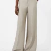 Byxor i linne-twill med fiskbensmönster, beige
