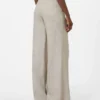 Byxor i linne-twill med fiskbensmönster, beige