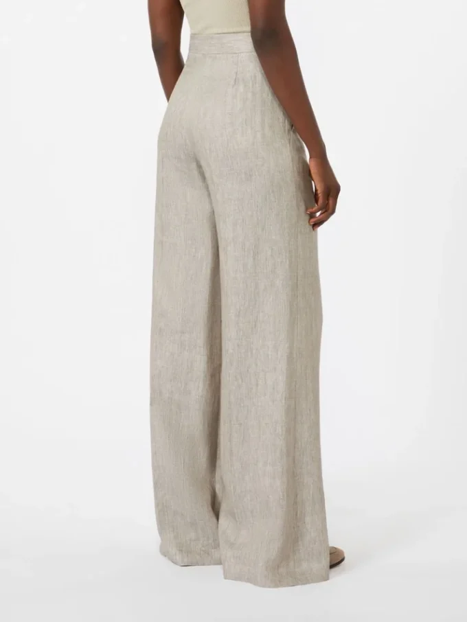 Byxor i linne-twill med fiskbensmönster, beige