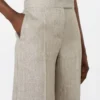 Byxor i linne-twill med fiskbensmönster, beige