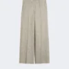 Byxor i linne-twill med fiskbensmönster, beige