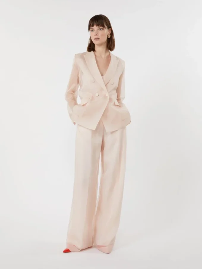 Byxor i sidenorganza, puderfärgade Byxor i sidenorganza, puderfärgade