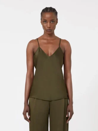 Camisole-top i envers-satin, mossgrön