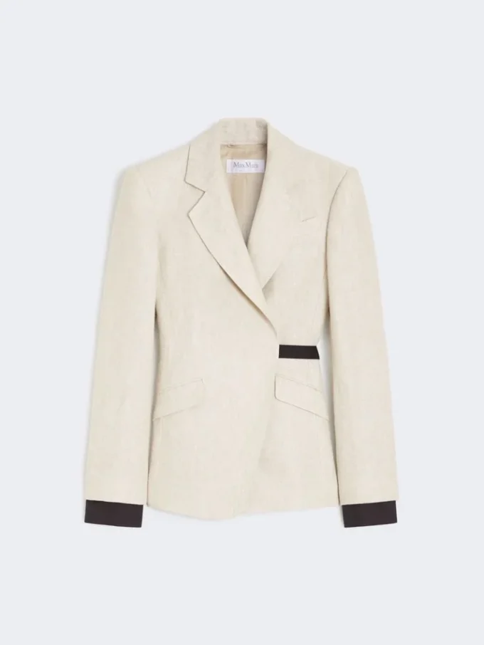 Dubbelknäppt blazer i linne, sand Dubbelknäppt blazer i linne, sand