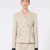 Dubbelknäppt blazer i ull, mohair och siden, sand Dubbelknäppt blazer i ull, mohair och siden, sand