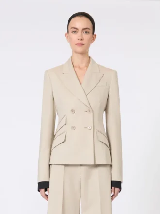 Dubbelknäppt blazer i ull, mohair och siden, sand