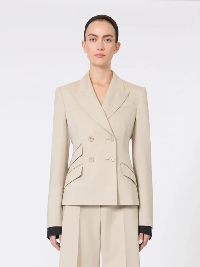 Dubbelknäppt blazer i ull, mohair och siden, sand Dubbelknäppt blazer i ull, mohair och siden, sand