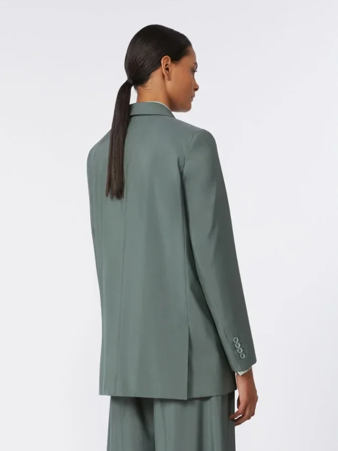 Dubbelknäppt blazer i ull och siden, mörkgrön Dubbelknäppt blazer i ull och siden, mörkgrön