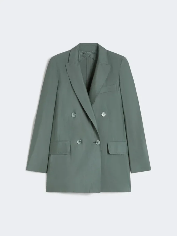 Dubbelknäppt blazer i ull och siden, mörkgrön Dubbelknäppt blazer i ull och siden, mörkgrön